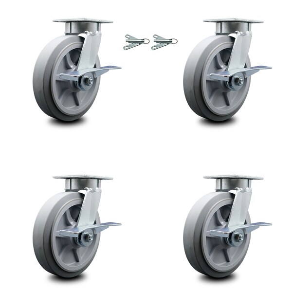 Service Caster 8 Inch Kingpinless Thermoplastic Rubber Wheel Caster Brakes 2 Swivel Locks, 4PK SCC-KP30S820-TPRRF-SLB-BSL-2-SLB-2 - main